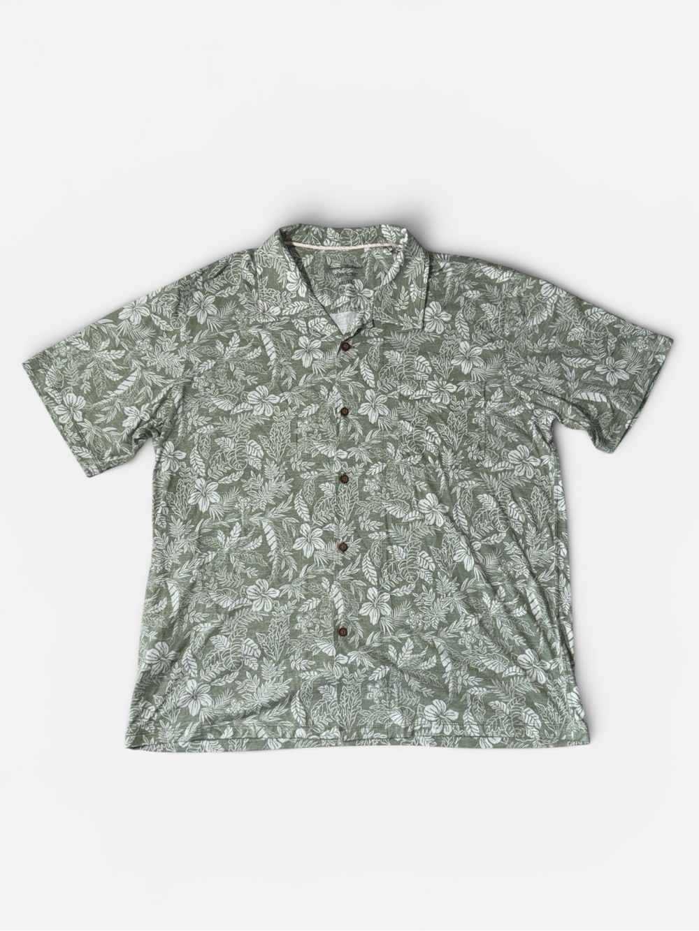 Tommy Bahama mens 2XL XXL green floral knit island zone Hawaiian shirt EUC